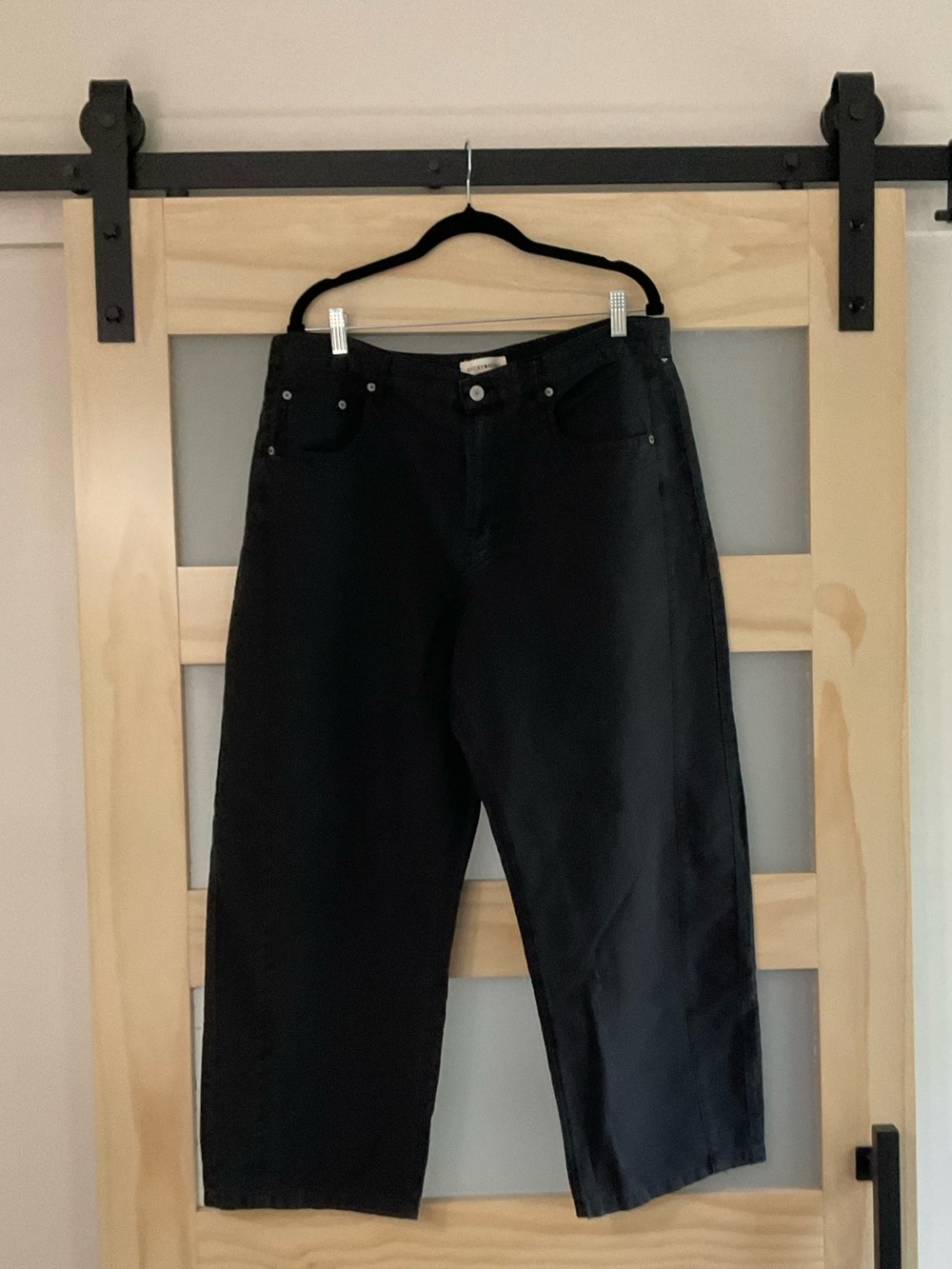 Lucky Brand Black Linen Blend Cropped Wide Leg Pants Size L NWOT